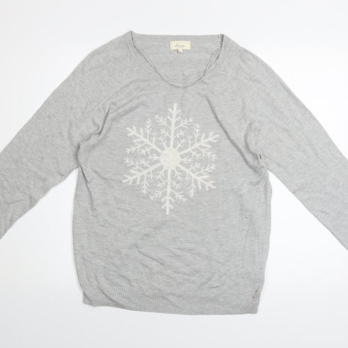 Linea Women Grey Snowflake Pullover Jumper Size L Winter Knit