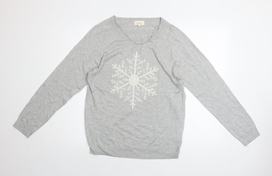 Linea Women Grey Snowflake Pullover Jumper Size L Winter Knit