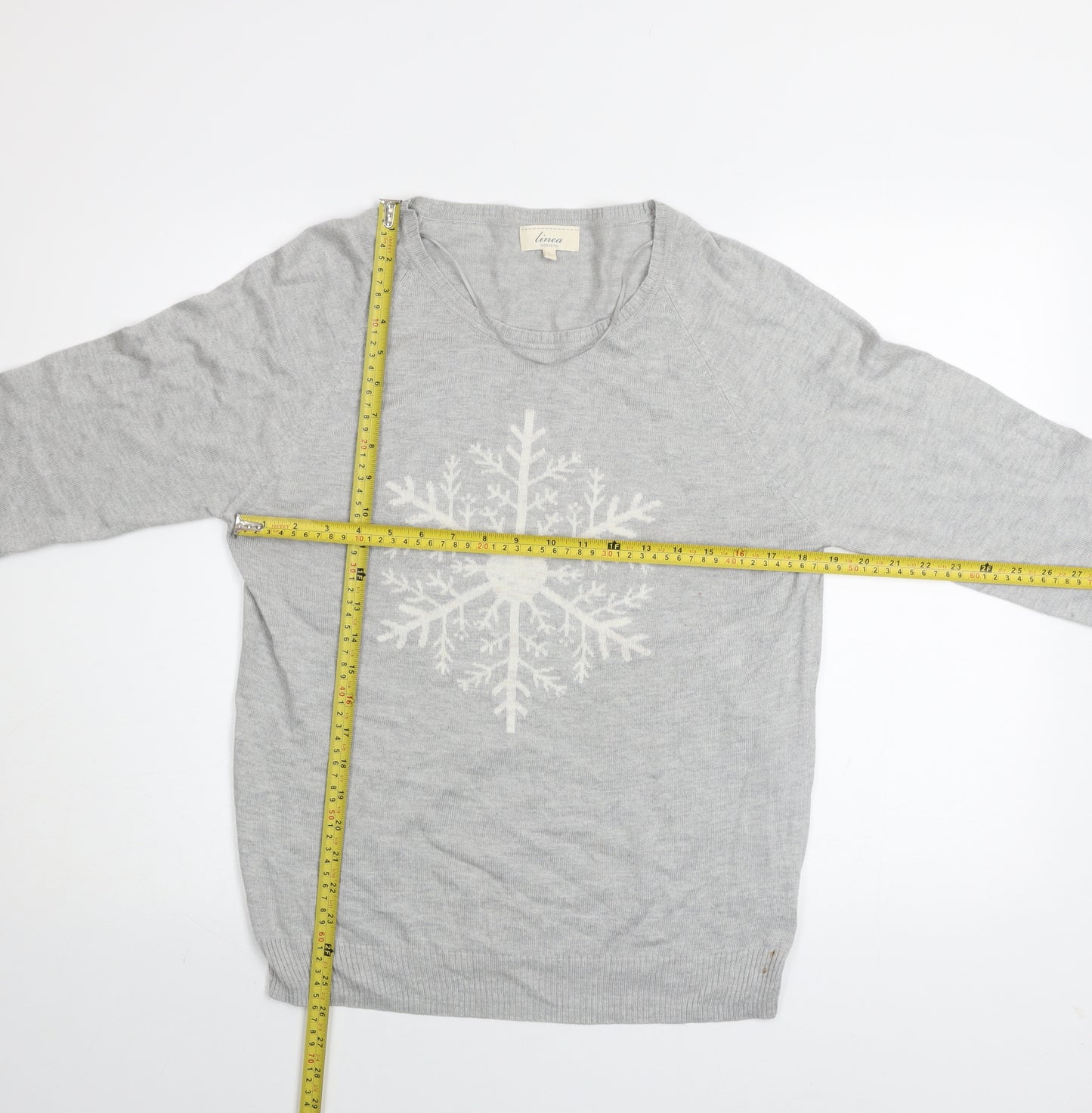 Linea Women Grey Snowflake Pullover Jumper Size L Winter Knit