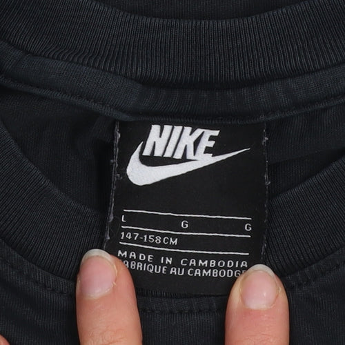 Nike Boys Black Logo Sports T-Shirt Size 158cm Short Sleeve Cotton Blend