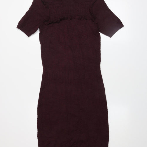 Warehouse Women’s Purple Knit Bodycon Dress Size 10 Short Sleeve