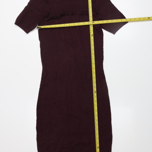 Warehouse Women’s Purple Knit Bodycon Dress Size 10 Short Sleeve