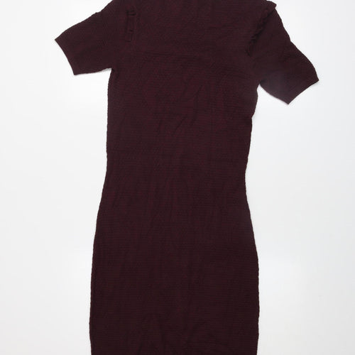 Warehouse Women’s Purple Knit Bodycon Dress Size 10 Short Sleeve
