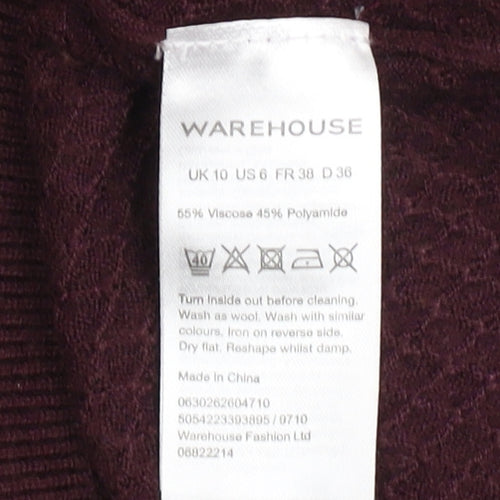 Warehouse Women’s Purple Knit Bodycon Dress Size 10 Short Sleeve