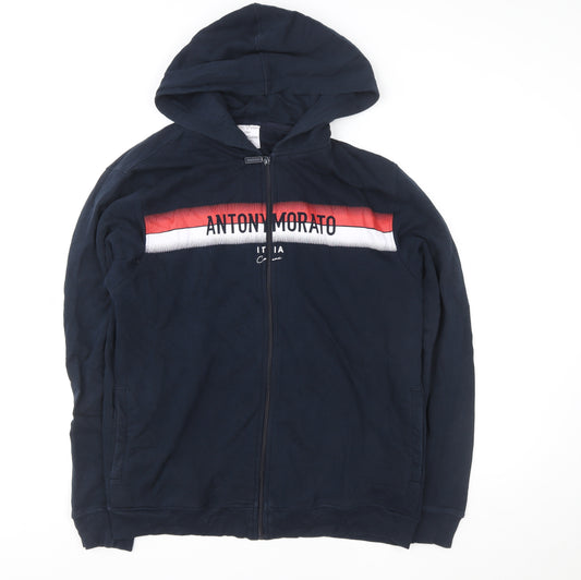 Cortigiani Men's Blue Full Zip Hoodie 2XL Logo Cotton Blend