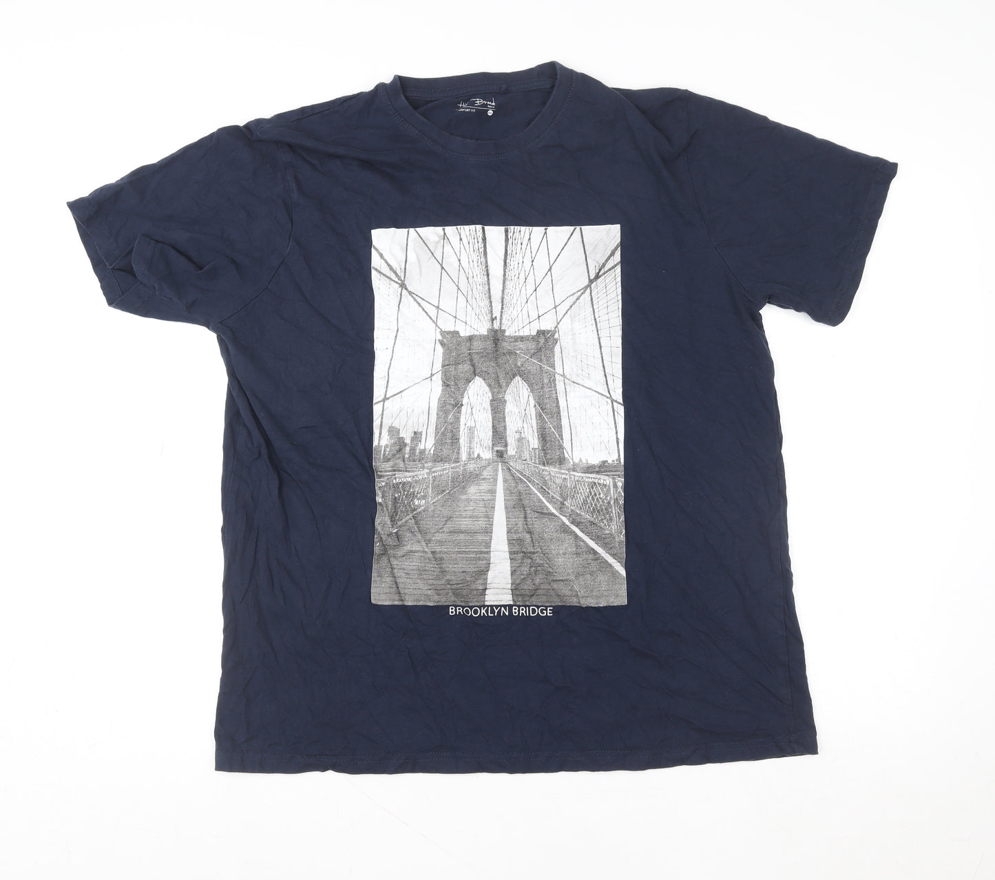 H&H Bridge Men's Blue Brooklyn Bridge Graphic Cotton T-Shirt L