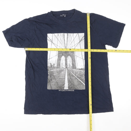 H&H Bridge Men's Blue Brooklyn Bridge Graphic Cotton T-Shirt L