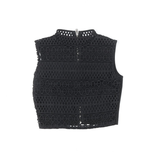 River Island Women’s Black Cropped Lace High Neck Sleeveless Top Size 8