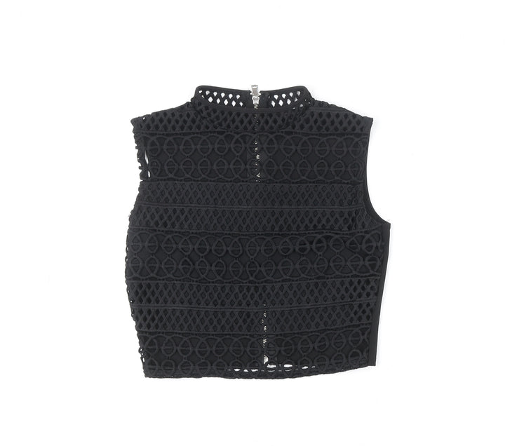 River Island Women’s Black Cropped Lace High Neck Sleeveless Top Size 8
