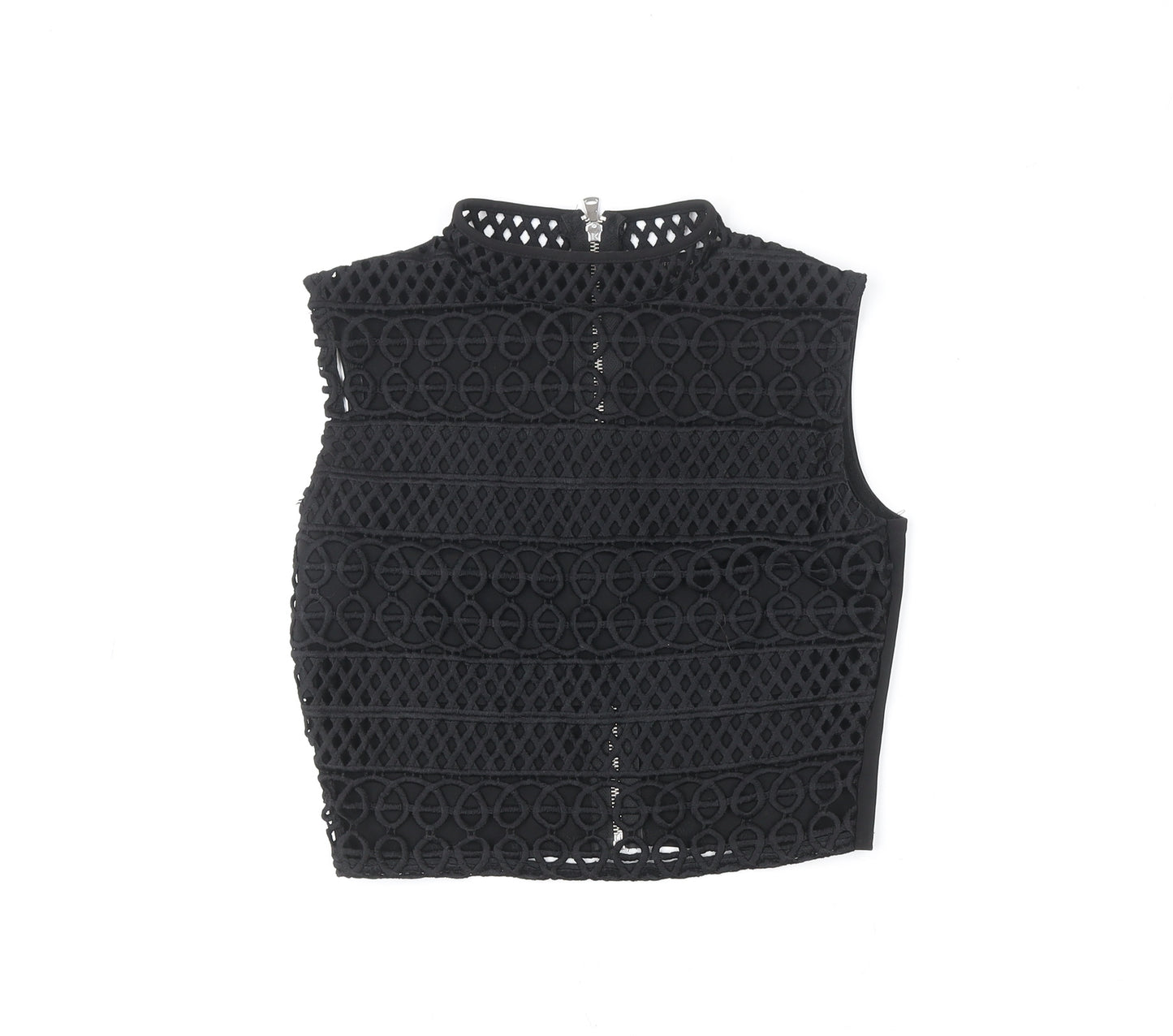 River Island Women’s Black Cropped Lace High Neck Sleeveless Top Size 8