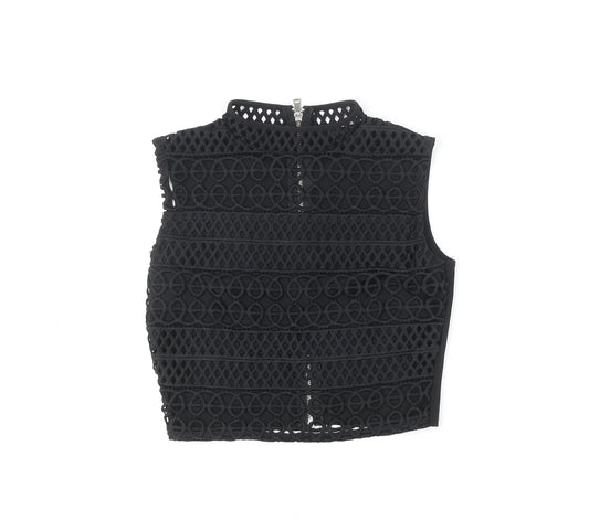River Island Women’s Black Cropped Lace High Neck Sleeveless Top Size 8