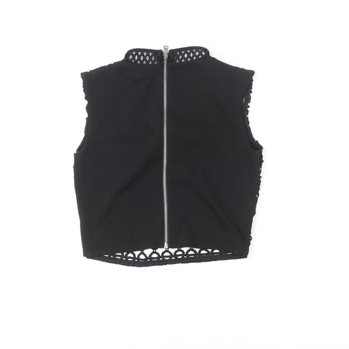 River Island Women’s Black Cropped Lace High Neck Sleeveless Top Size 8