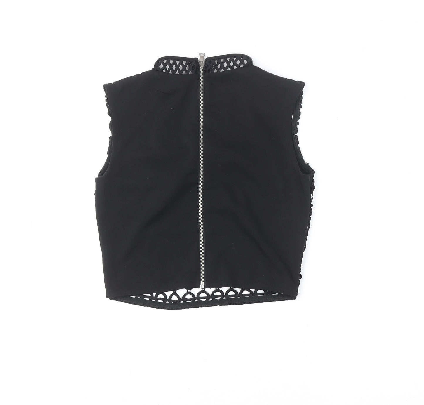 River Island Women’s Black Cropped Lace High Neck Sleeveless Top Size 8