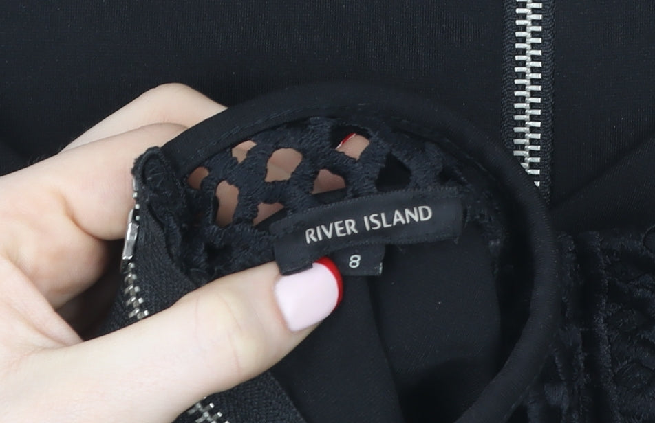 River Island Women’s Black Cropped Lace High Neck Sleeveless Top Size 8