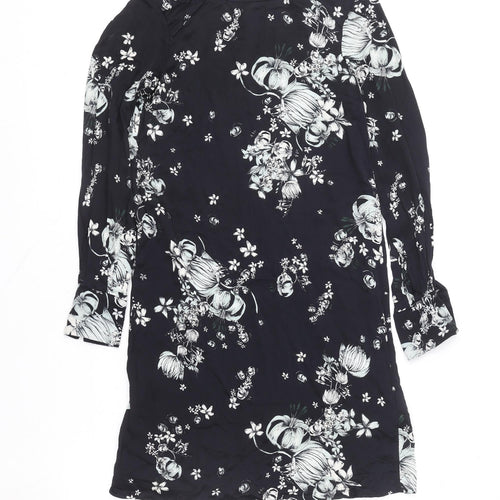 H&M Women's Black Floral Long Sleeve Shift Dress Size 8