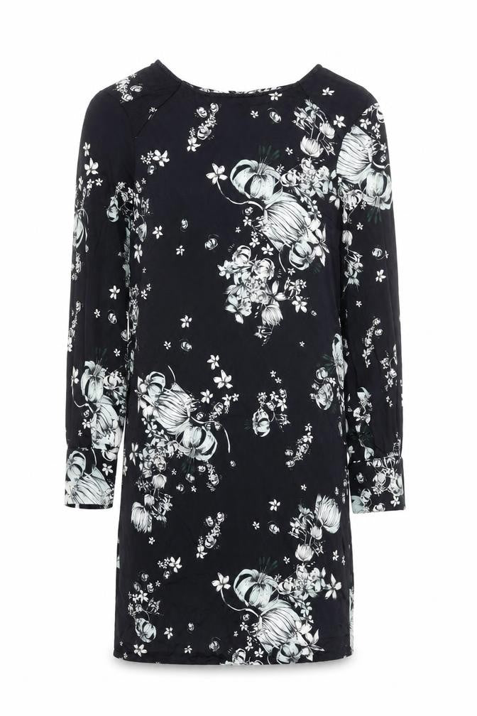 H&M Women's Black Floral Long Sleeve Shift Dress Size 8