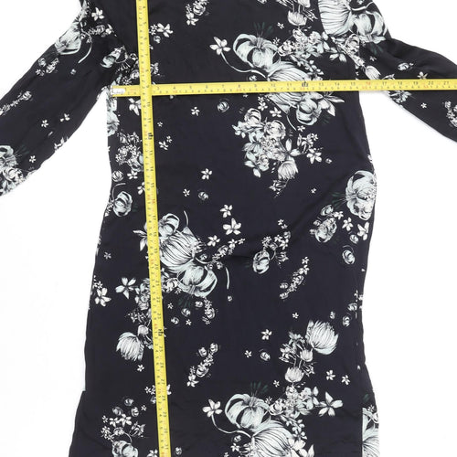 H&M Women's Black Floral Long Sleeve Shift Dress Size 8