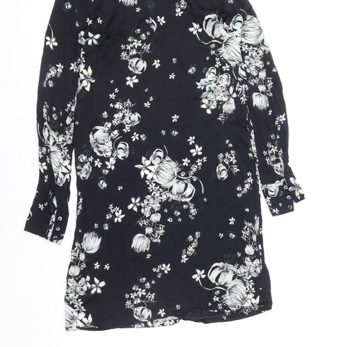 H&M Women's Black Floral Long Sleeve Shift Dress Size 8