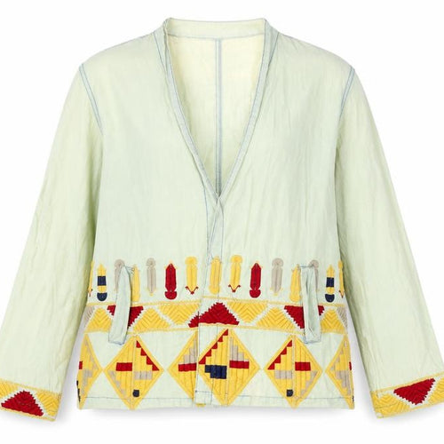 Emory Park Women’s Green Embroidered Cotton Kimono Jacket Size S