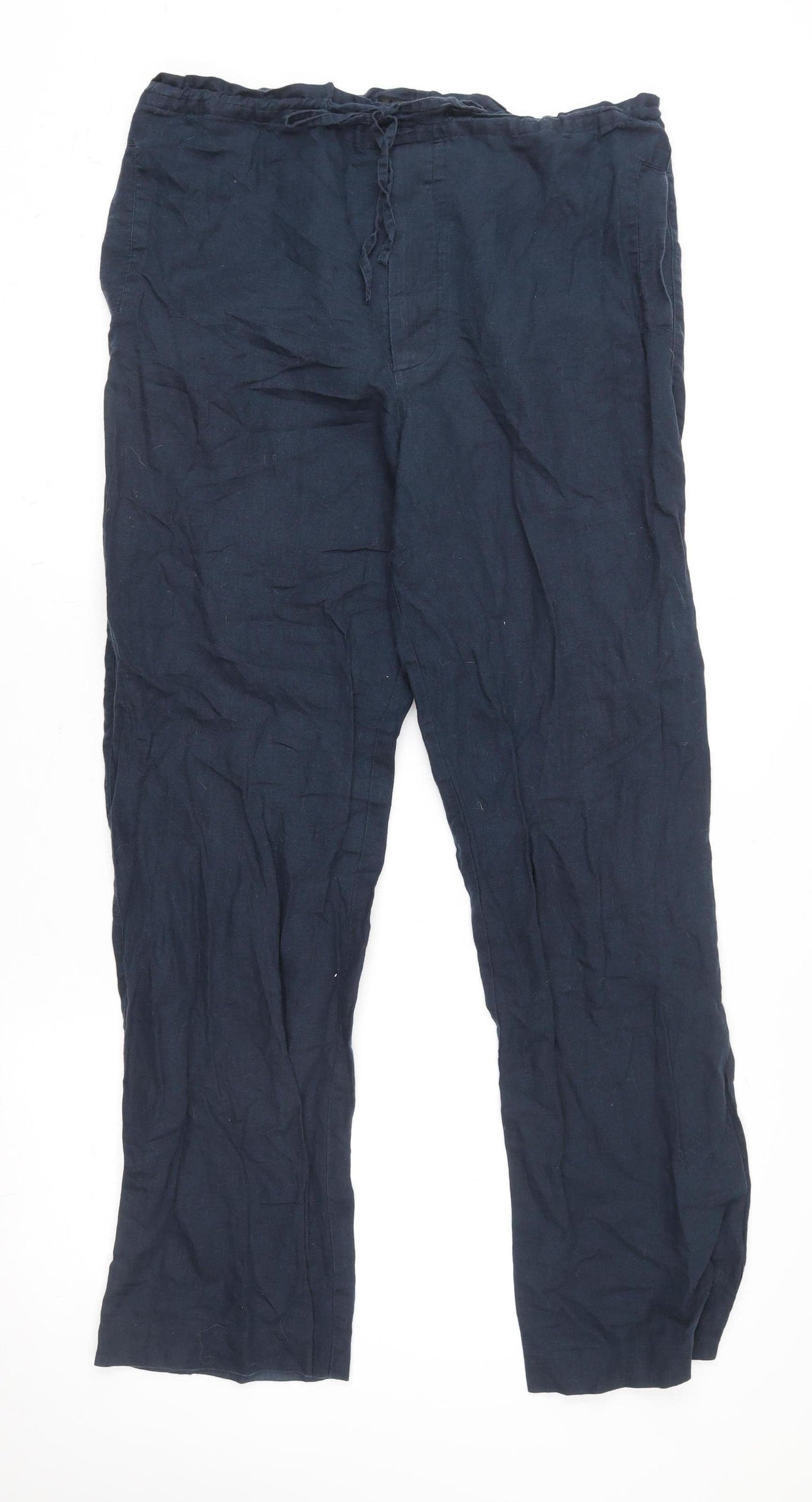 Great Plains Women's Blue Linen Blend Drawstring Relaxed Trousers Size 30