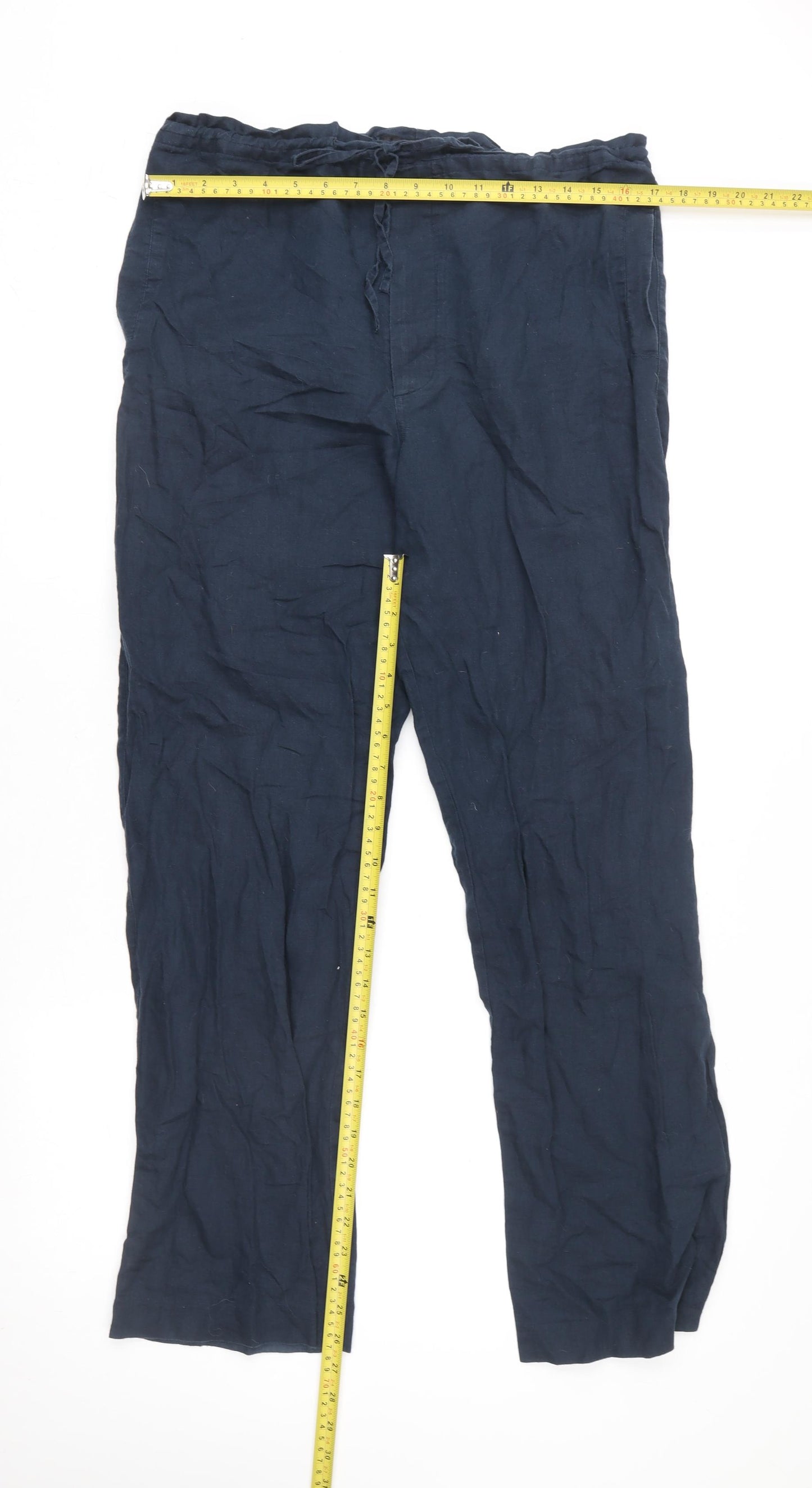 Great Plains Women's Blue Linen Blend Drawstring Relaxed Trousers Size 30