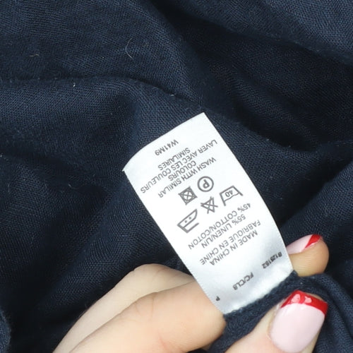 Great Plains Women's Blue Linen Blend Drawstring Relaxed Trousers Size 30