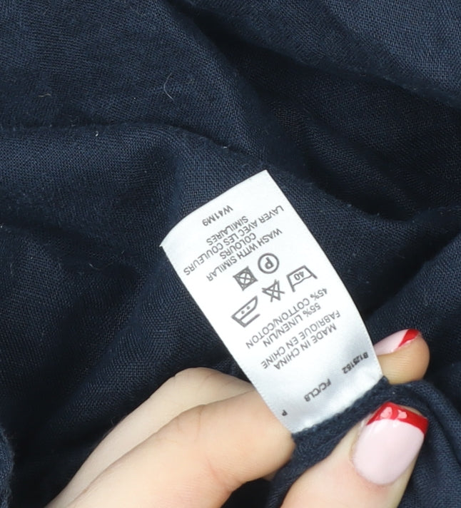 Great Plains Women's Blue Linen Blend Drawstring Relaxed Trousers Size 30