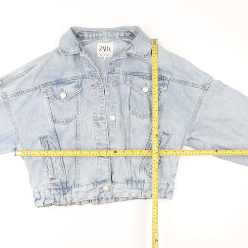 ZARA Women Blue Cropped Denim Jacket Size S Relaxed Fit