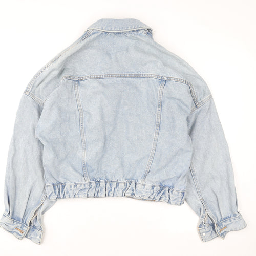 ZARA Women Blue Cropped Denim Jacket Size S Relaxed Fit