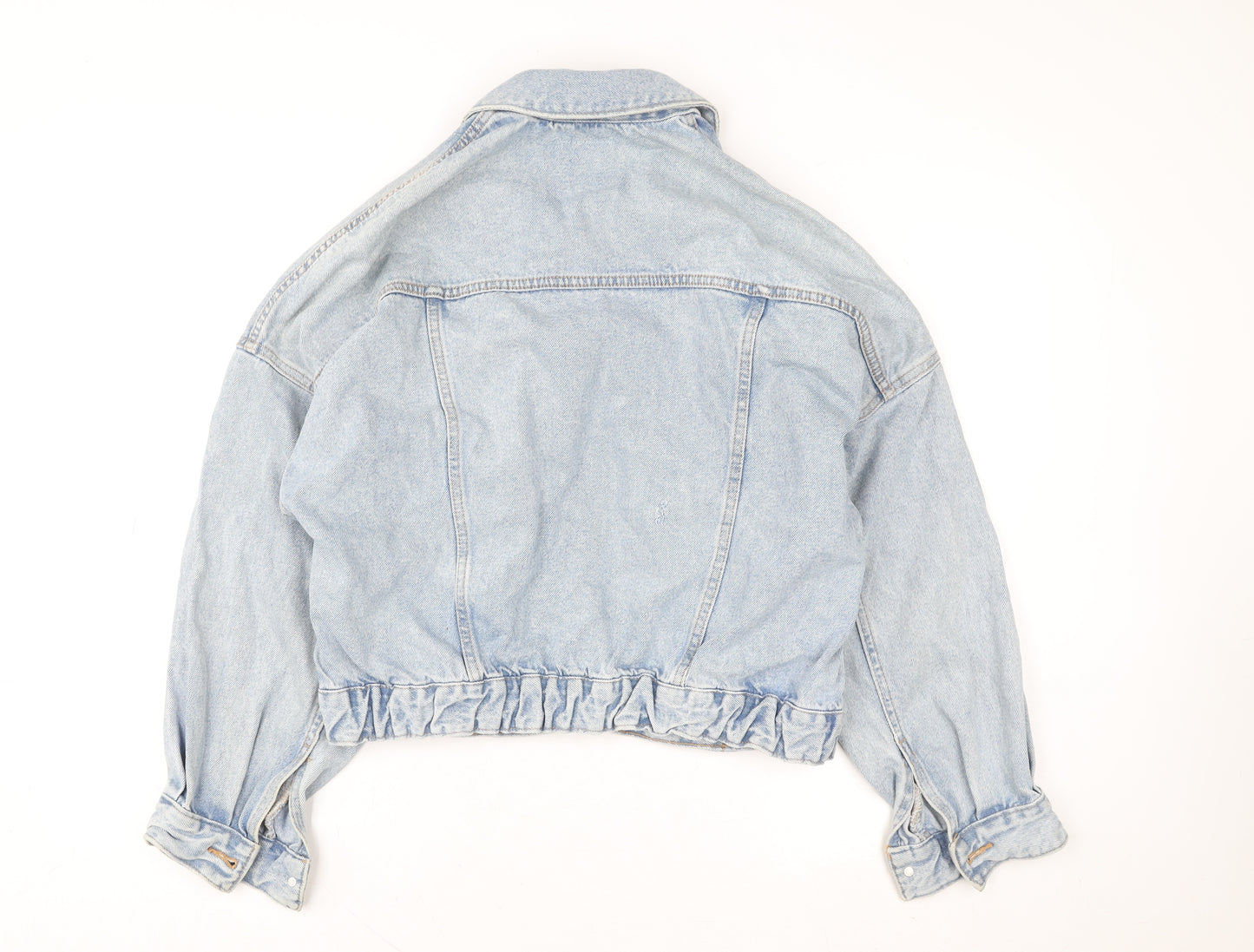 ZARA Women Blue Cropped Denim Jacket Size S Relaxed Fit