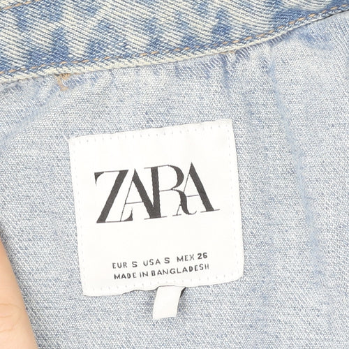 ZARA Women Blue Cropped Denim Jacket Size S Relaxed Fit