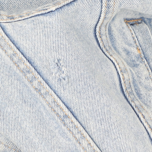 ZARA Women Blue Cropped Denim Jacket Size S Relaxed Fit