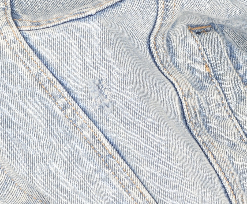 ZARA Women Blue Cropped Denim Jacket Size S Relaxed Fit