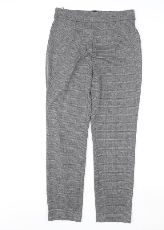 Marks and Spencer Womens Grey Check Straight Leg Trousers Size 10 Regular