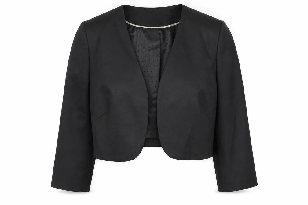 Front view of Gallery Women's Black Cropped Blazer Jacket UK 10 Classic Lined