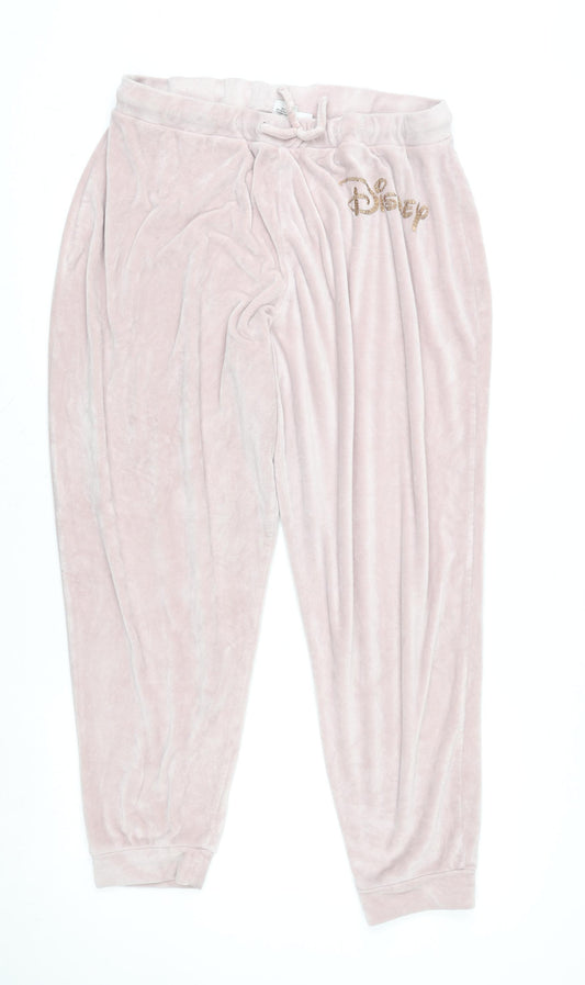 Disney Womens Pink Velour Pyjama Pants XL 18-20 Lounge Trousers