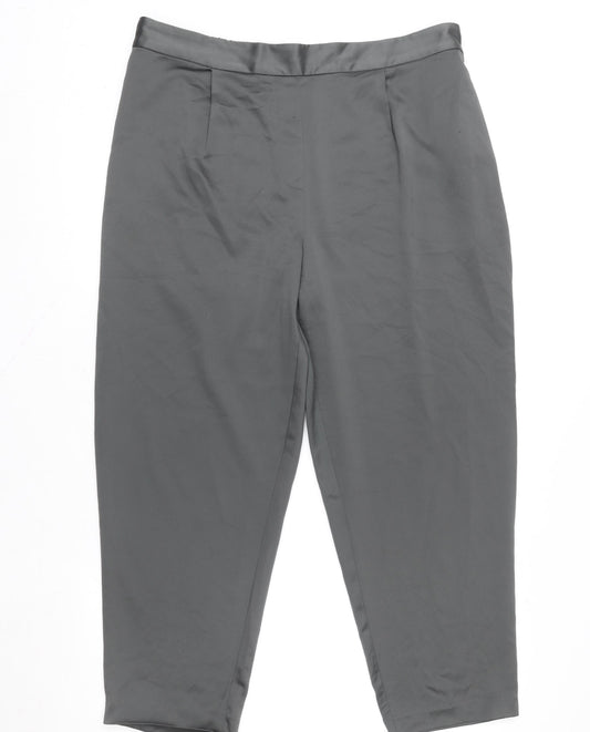 hush Women’s Grey Size 16 Satin Relaxed Trousers with Elastic Waist