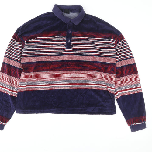 Urban Outfitters Men's Blue Striped Velvet Henley Sweatshirt Size S