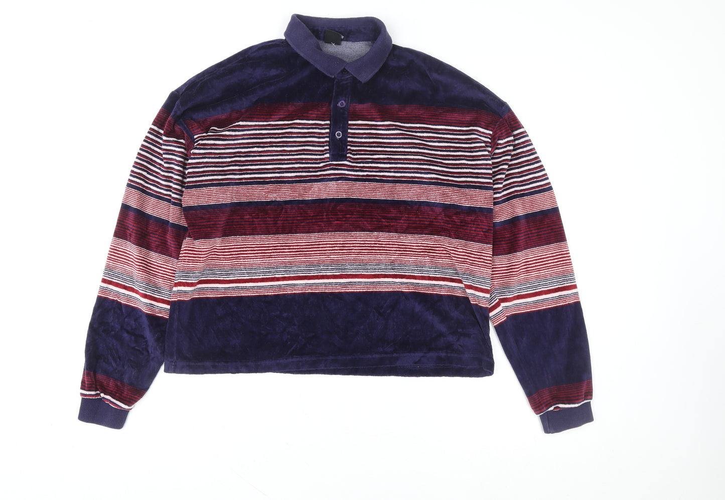 Urban Outfitters Men's Blue Striped Velvet Henley Sweatshirt Size S