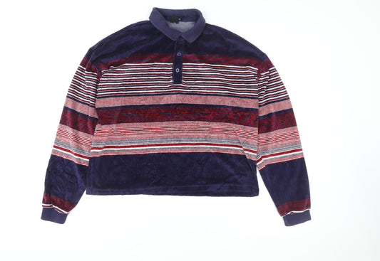 Urban Outfitters Men's Blue Striped Velvet Henley Sweatshirt Size S