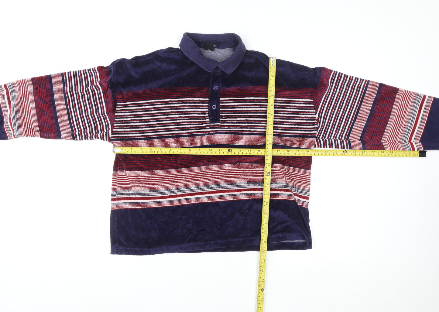 Urban Outfitters Men's Blue Striped Velvet Henley Sweatshirt Size S