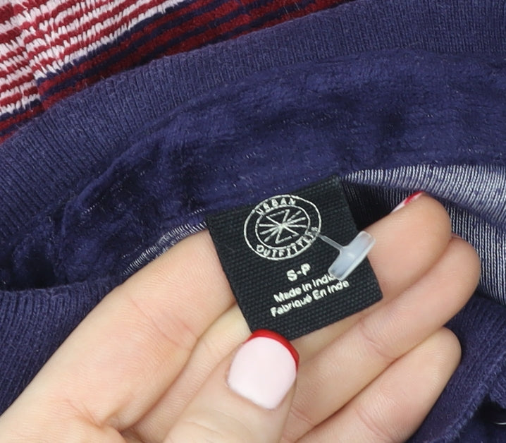 Urban Outfitters Men's Blue Striped Velvet Henley Sweatshirt Size S