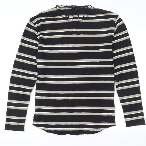 Tigha Women's Black Striped Long Sleeve Pullover Sweatshirt S
