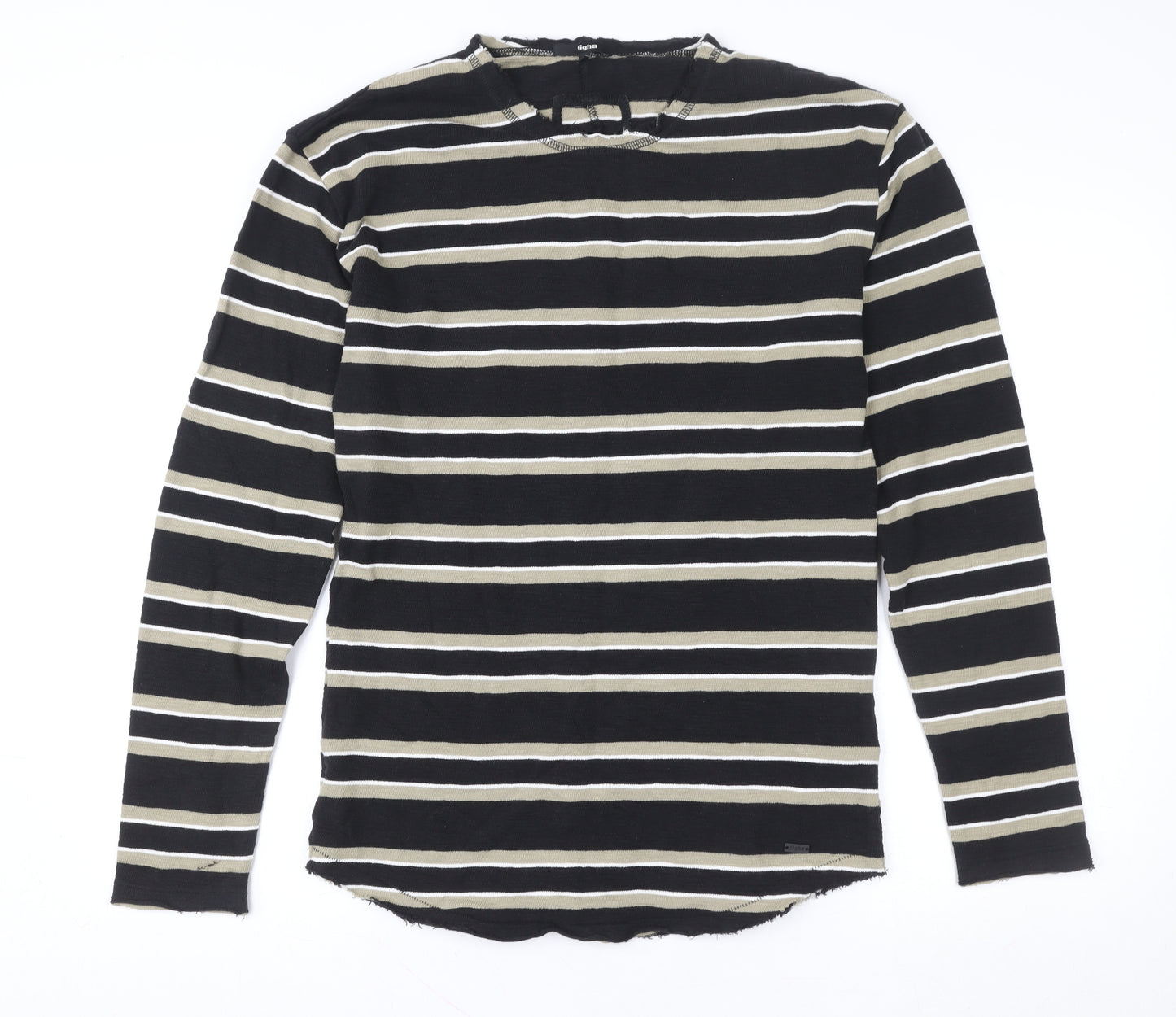 Tigha Women's Black Striped Long Sleeve Pullover Sweatshirt S