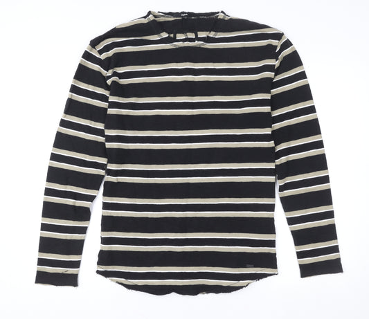 Tigha Women's Black Striped Long Sleeve Pullover Sweatshirt S