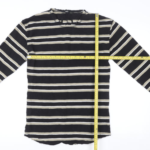 Tigha Women's Black Striped Long Sleeve Pullover Sweatshirt S