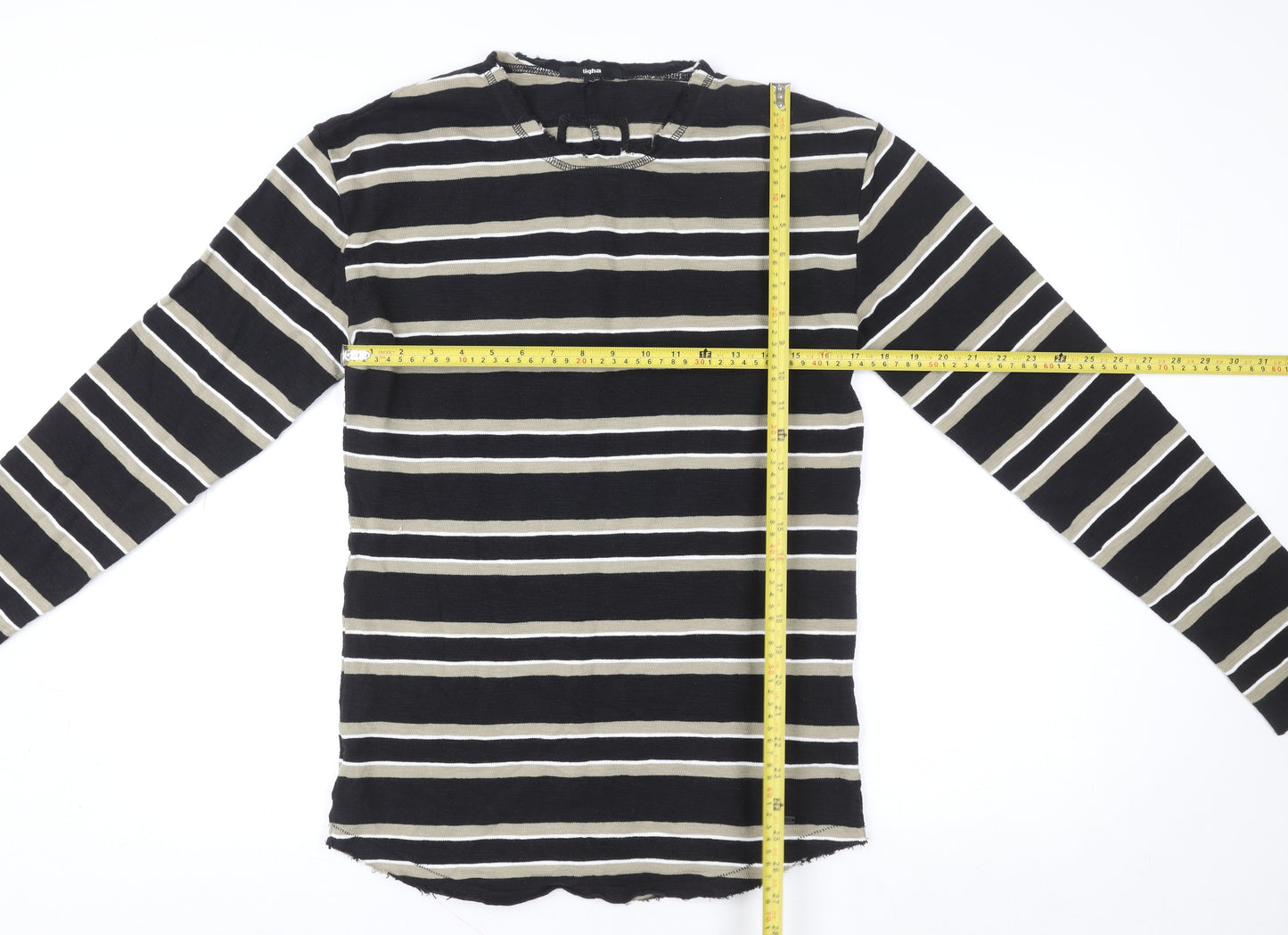 Tigha Women's Black Striped Long Sleeve Pullover Sweatshirt S