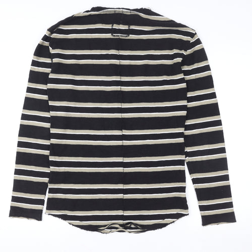 Tigha Women's Black Striped Long Sleeve Pullover Sweatshirt S