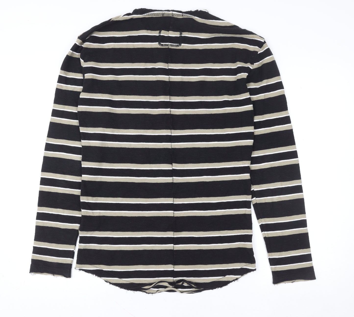 Tigha Women's Black Striped Long Sleeve Pullover Sweatshirt S