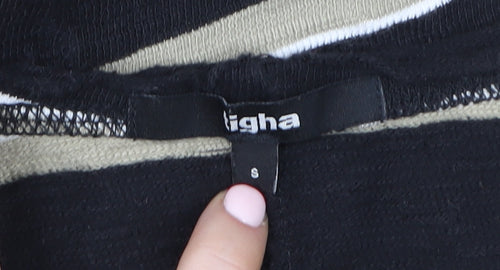 Tigha Women's Black Striped Long Sleeve Pullover Sweatshirt S